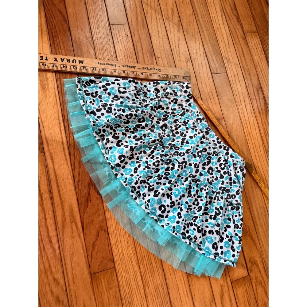 Y2K Mcbling Justice Girls Teal Leopard Print Skort with Tulle Trim and Sequins